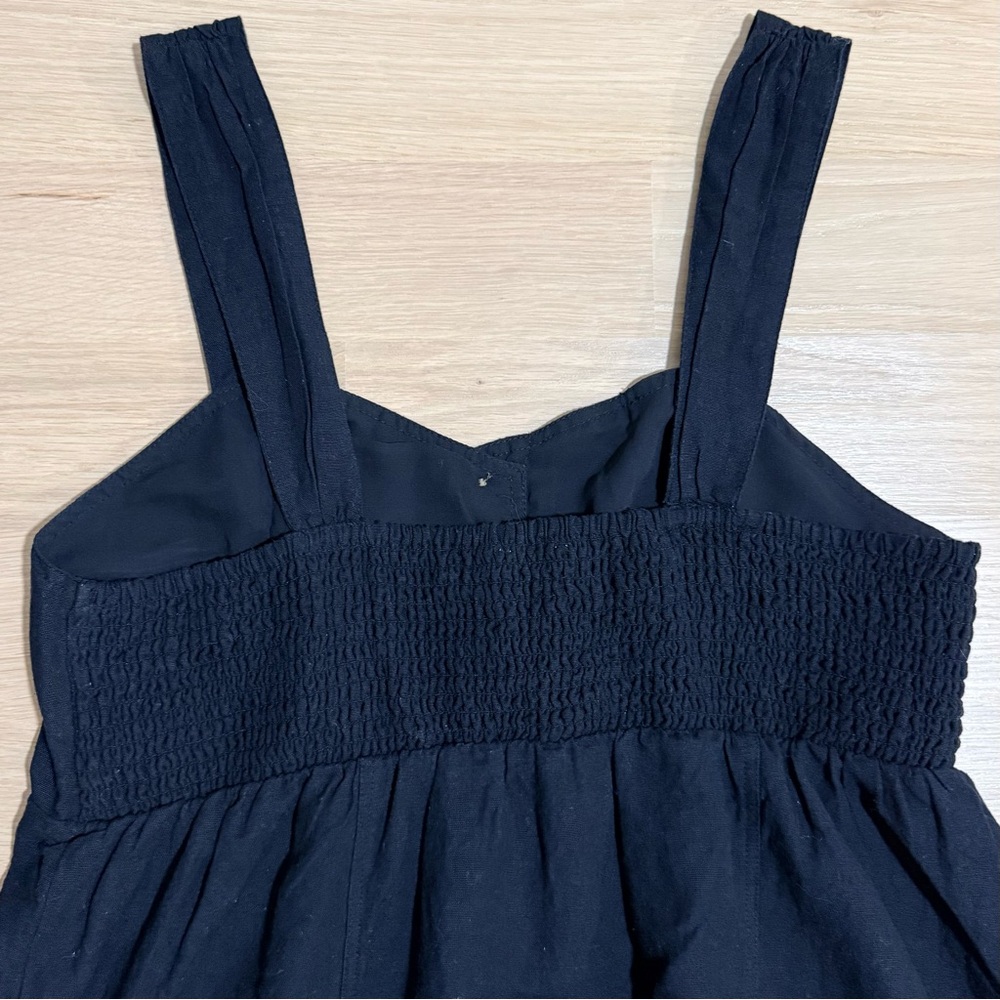 AMERICAN EAGLE NWT A-Line Mini Dress Linen Button Front Smocked Lined Black Med - Picture 6 of 11